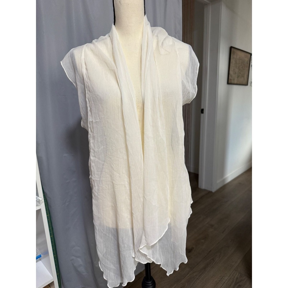 R Cinco Ranch Womens Lace Back Open Front Cardigan Vest Cream Ivory NWT